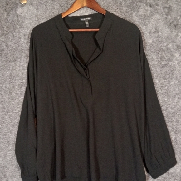 Eileen Fisher Linen Black Long Sleeve Office Mature Size Large Women - Picture 3 of 8